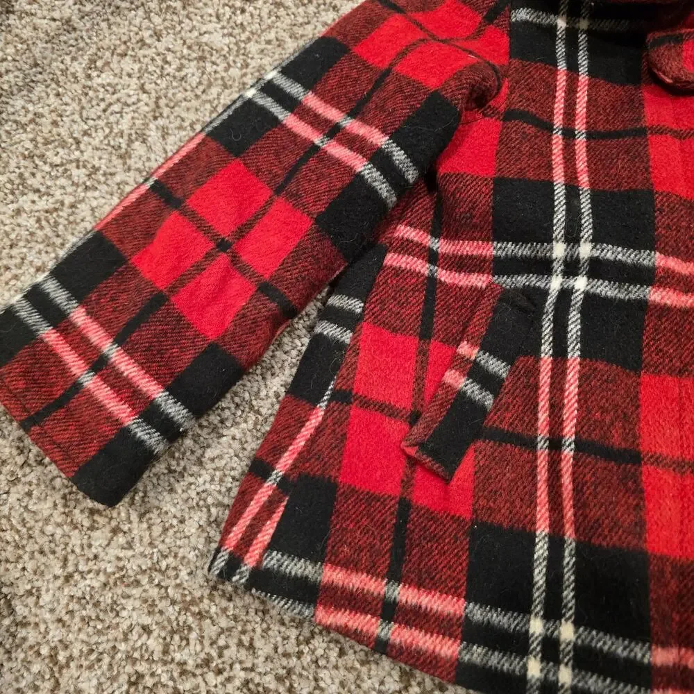 Baby Girl London Fog Red Plaid Wool Blend Full Zip Peacoat | Size 18 Months